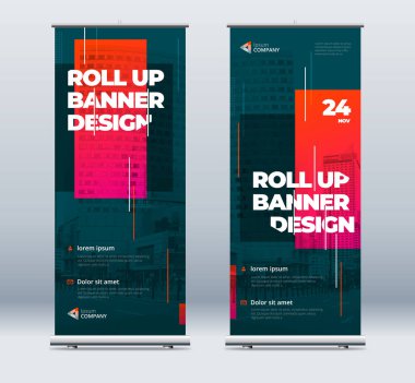 Business Stylish Roll Banner. İş Sunumu için özet geç. Dikey rulo, x-stand. 