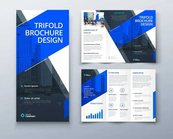 Tri Fold Brochure Design Con Forme Geometriche Semplici Modello Business — Vettoriale Stock