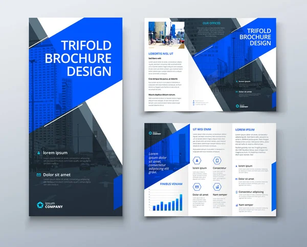 Desain Brosur Lipat Tiga Dengan Bentuk Garis Sederhana Geometris Templat - Stok Vektor