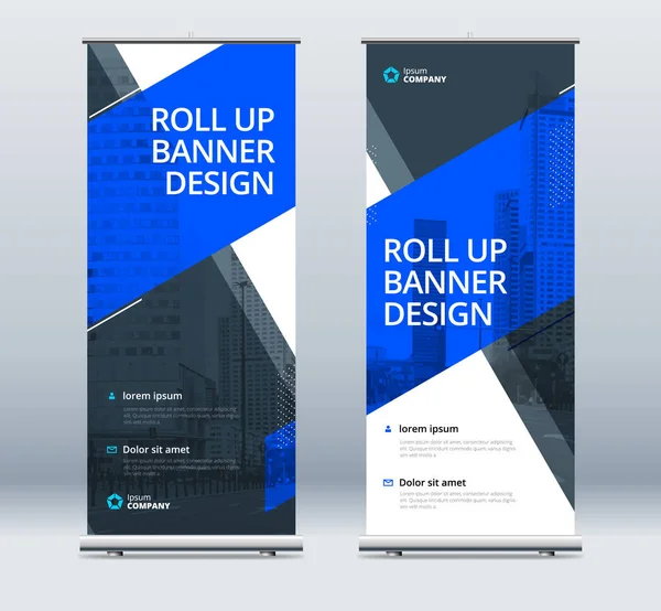 バナーを起動します 要旨ビジネスプレゼンテーションの背景を明るくする 垂直ロールアップ Xスタンド 展示会の表示 — ストックベクタ