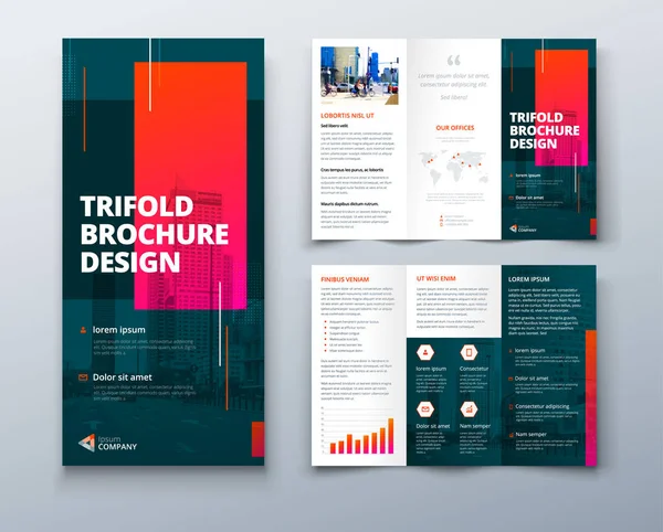 Creative Tri Fold Brochure Design Line Shapes Corporate Business Template — Stock Vector