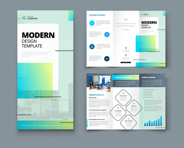 具有线条形状的创意三折小册子设计 三折传单的企业业务模板 — 图库矢量图片