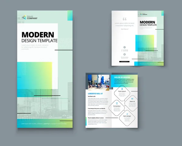 Fold Brochure Design Con Forme Quadrate Colorate Eleganti Modello Aziendale — Vettoriale Stock