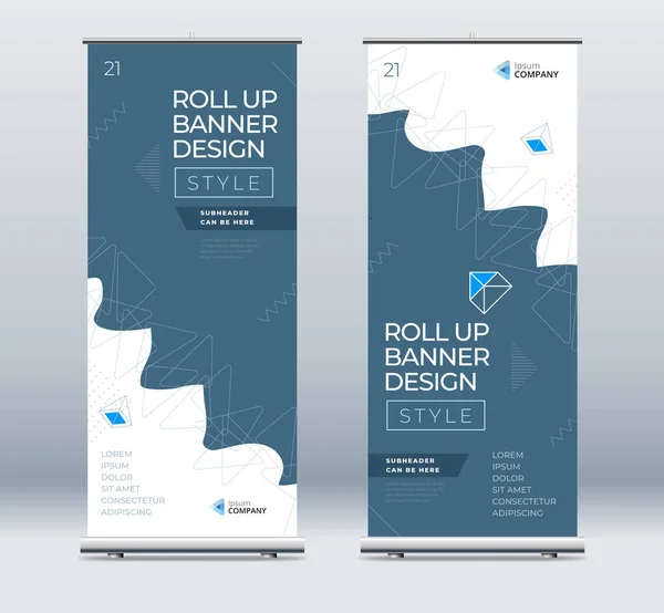 Negocio Roll Banners Resumen Roll Presentación Rollo Vertical Stand Exhibición — Vector de stock