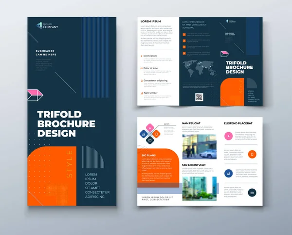 Tri Fold Σχέδιο Φυλλάδιο Σχήματα Γραμμή Εταιρικό Επιχειρηματικό Πρότυπο Για — Διανυσματικό Αρχείο