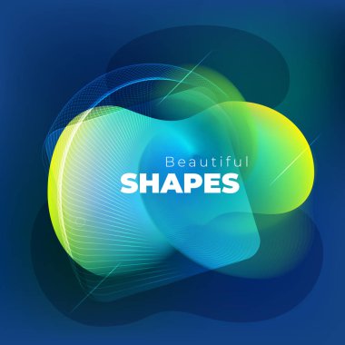 Arkaplan Tasarımı için sarı, yeşil ve mavi renkli Sıvı Soyut Vektör Şekli. Akışkan Dinamik Grafik Elementleri.