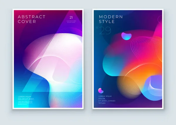 Liquid Abstract Cover Hintergrunddesign. Fluid Dynamic Graphic Element für moderne Broschüren, Banner, Poster, Flyer oder Präsentationsvorlagen mit Linienmuster. Farbe Flow Frame Illustration. — Stockvektor