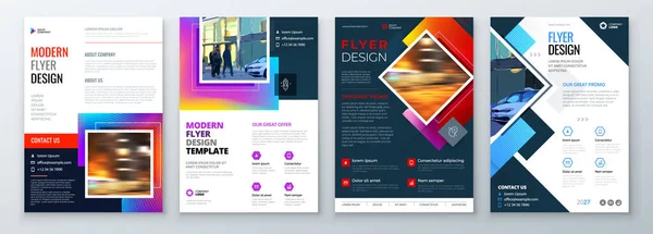 Конструкция шаблона флаера. Corporate Business Flyer, Brochure, Annual Report, Catcamp, Magazine Mockup. Креативный современный яркий флаер с квадратными шапками — стоковый вектор