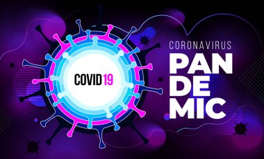 Coronavirus COVID-19 SARS-CoV-2 mor fütüristik arka planda. Virüs enfeksiyonlarını önleme yöntemleri bilgi grafikleri. Ölümcül virüs türü 2019-nCoV. Coronavirus mikrop vektör çizimi