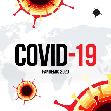 Coronavirus COVID-19 SARS-CoV-2 Sosyal medya Afişi. Virüs enfeksiyonlarını önleme. Ölümcül virüs türü 2019-nCoV. Coronavirus mikrop vektör çizimi