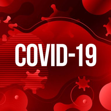 Kırmızı arka planda Coronavirus COVID-19 SARS-CoV-2 Sosyal medya bayrağı. Virüs enfeksiyonlarını önleme. Ölümcül virüs türü 2019-nCoV. Coronavirus mikrop vektör çizimi