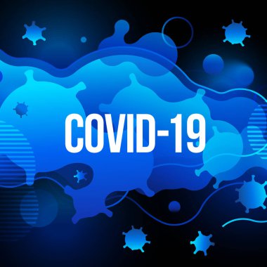 Mavi arka planda Coronavirus COVID-19 SARS-CoV-2 Sosyal medya bayrağı. Virüs enfeksiyonlarını önleme. Ölümcül virüs türü 2019-nCoV. Coronavirus mikrop vektör çizimi