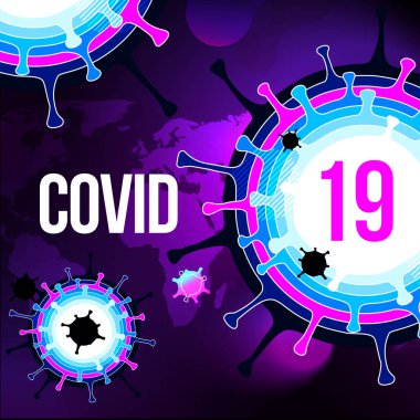 Coronavirus COVID-19 SARS-CoV-2 Sosyal medya Afişi. Virüs enfeksiyonlarını önleme. Ölümcül virüs türü 2019-nCoV. Coronavirus mikrop vektör çizimi