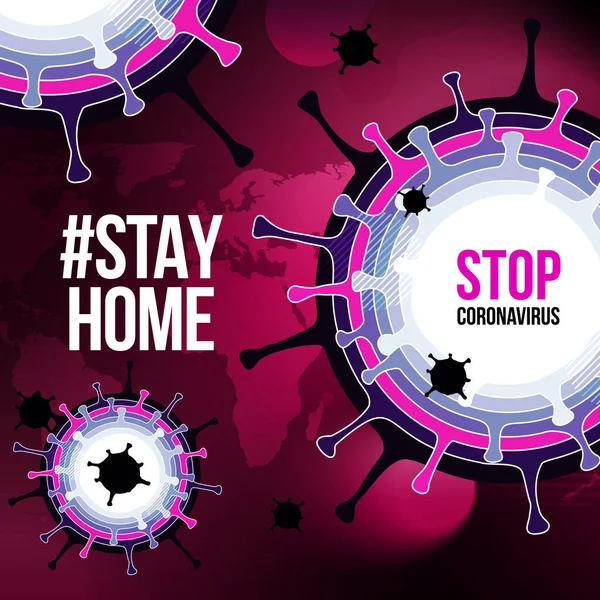 Coronavirus COVID-19 SARS-CoV-2 Redes sociales Banner sobre fondo de color. Prevención de infecciones virales. Tipo mortal de virus 2019-nCoV. Coronavirus microbio vector ilustración — Vector de stock