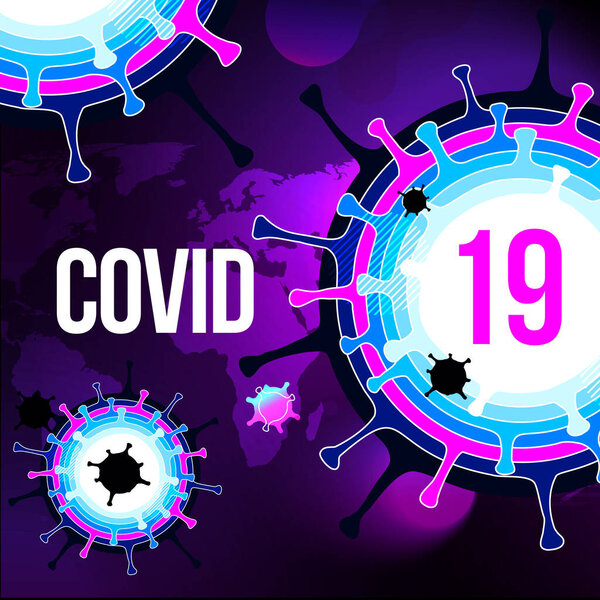 Coronavirus COVID-19 SARS-CoV-2 Social media Banner on a color background. Virus infections prevention. Deadly type of virus 2019-nCoV. Coronavirus microbe vector illustration