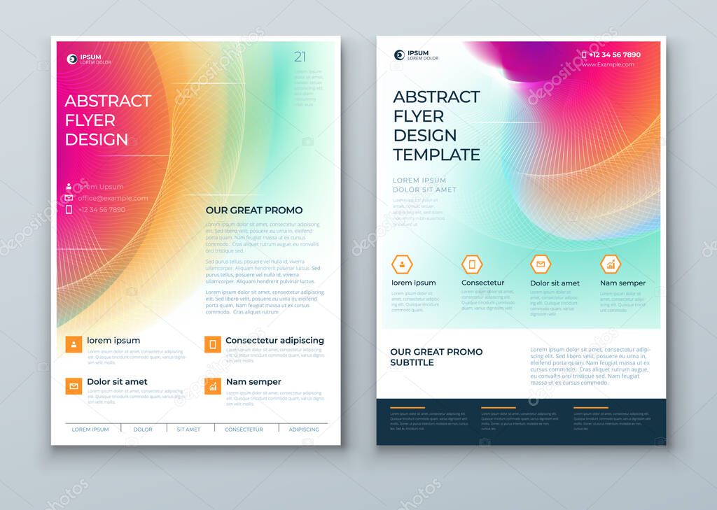 Liquid Abstract Flyer Design. Fluid Dynamic Graphic Element for Modern Brochure, Banner, Poster, Flyer or Presentation Template with Line Pattern Background. Color Flow Flier Frame illustration.