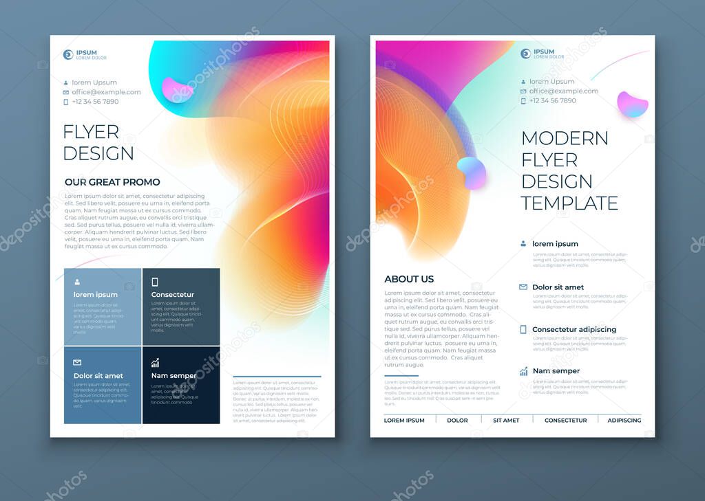 Liquid Abstract Flyer Design. Fluid Dynamic Graphic Element for Modern Brochure, Banner, Poster, Flyer or Presentation Template with Line Pattern Background. Color Flow Flier Frame illustration.