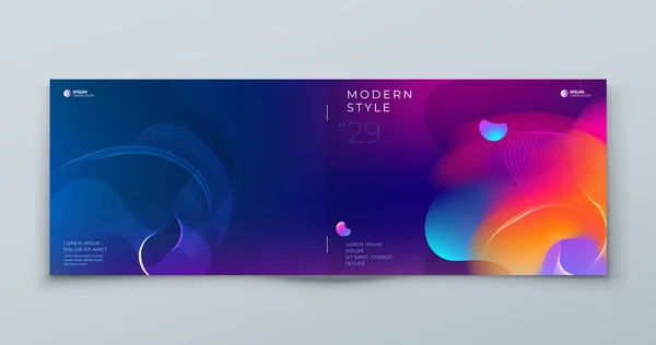 Dark Horizontal Liquid Abstract Cover Background Design 의 약자이다. ( 영어 ) Landscape Fluid Dynamic Element for Modern Brochure, Banner, Poster, Flyer or Presentation Template with Line Pattern. — 스톡 벡터