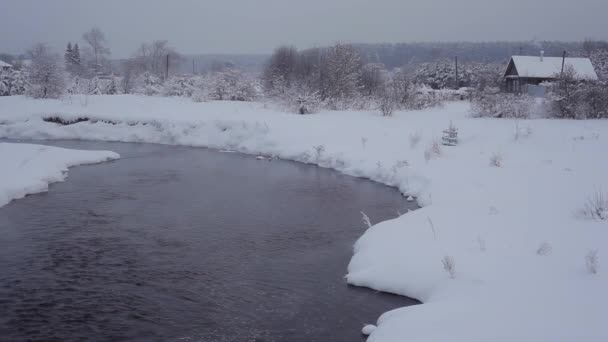 Frostig morgon vid floden — Stockvideo