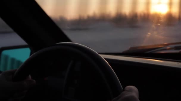 Condução Mãos de homem segurando o volante — Vídeo de Stock