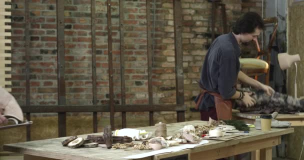 Familie Schrijnwerkers Shop Bezet Familie Schrijnwerkers Winkel Hier Wordt Werk — Stockvideo