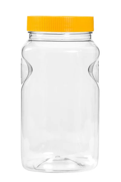Frasco de plástico novo, limpo e vazio sobre fundo branco — Fotografia de Stock