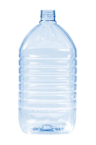 Yeni, temiz, plastik şişe mavi renk beyaz arka plan üzerinde boş