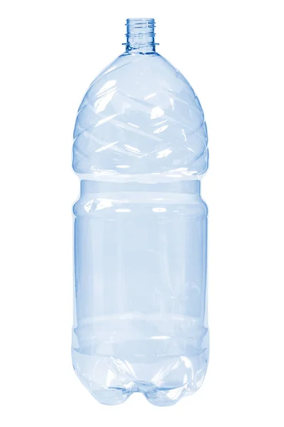 New, clean, empty plastic bottle blue color on white background — Stock Photo, Image