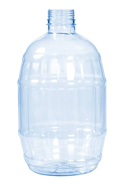 New, clean, empty plastic bottle blue color on white background — Stock Photo, Image