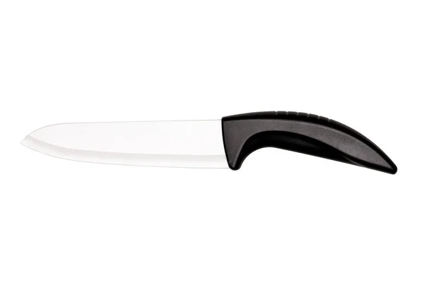 Cuchillo de cocina grande con mango de plástico sobre fondo blanco — Foto de Stock