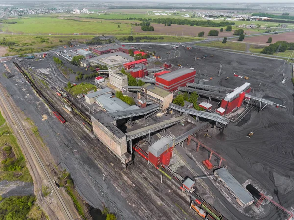 Panorama aerial view shot of coal processing plant, industrial production — Stock Photo, Image