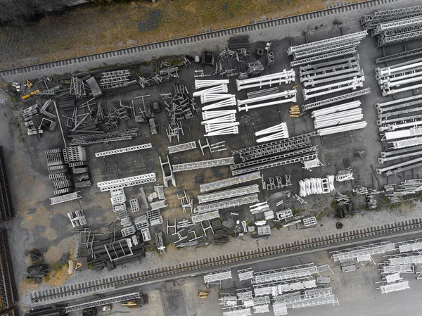 Panorama vedere aeriană împușcat produse finite depozit de produse metalice — Fotografie, imagine de stoc