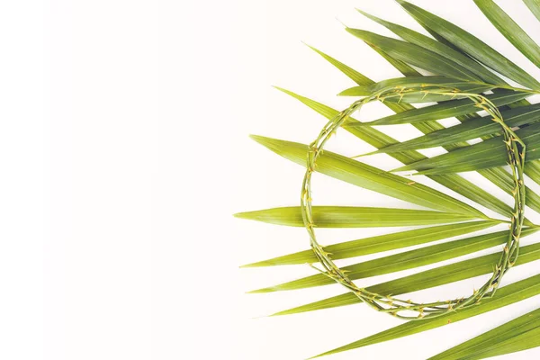 Crown Thorns Palm Leaves White Background Easter Concept — Stock Photo, Image