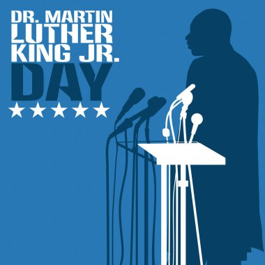 Mavi bir arka plan üzerinde Dr Martin Luther King, Jr siluet
