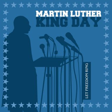 Mavi bir arka plan üzerinde Dr Martin Luther King, Jr siluet