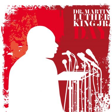  Dr. Martin Luther King, Jr. siluet kırmızı grunge arka plan üzerinde