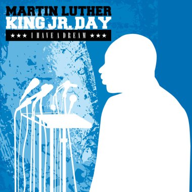  Dr. Martin Luther King, Jr. siluet mavi grunge arka plan üzerinde