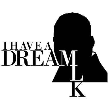 Bir örnek Dr Martin Luther King, Jr, silüeti metinle birlikte beyaz bir arka plan üzerinde bir hayalim var.