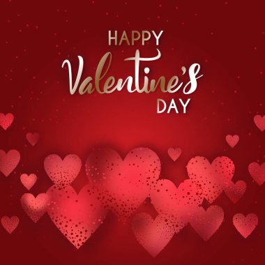 Sanatsal tipografi soyut bir illüstrasyon kırmızı kalpler üzerinde kırmızı sprinkles ile Sevgililer günü