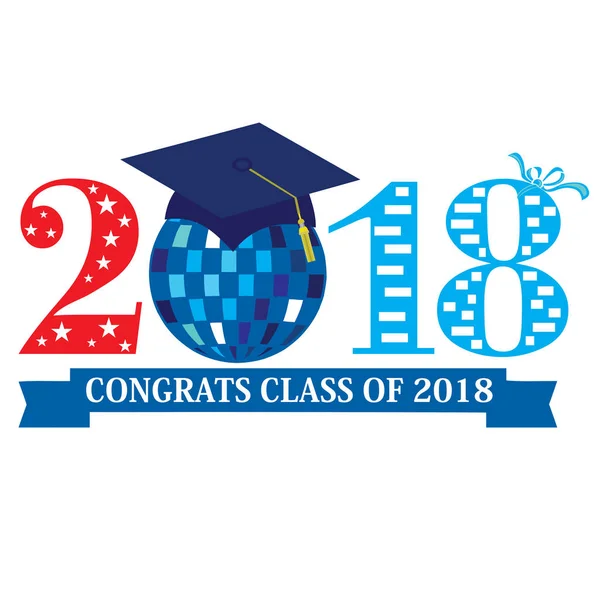 おめでとうクラス卒業する学生の孤立した白い背景 青でディスコ ボールと 2018年の — ストック写真