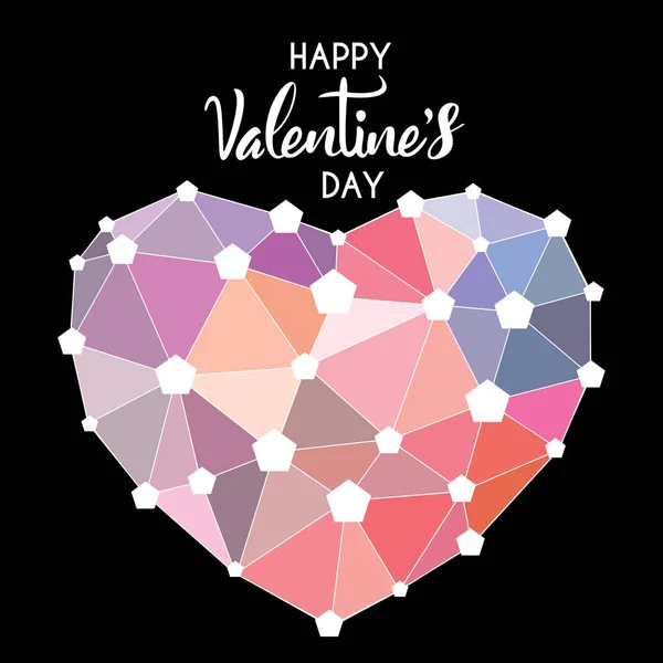 Big Multi Color Heart Multitude Hexagons Connected Lines Isolated Black — Stock Photo, Image