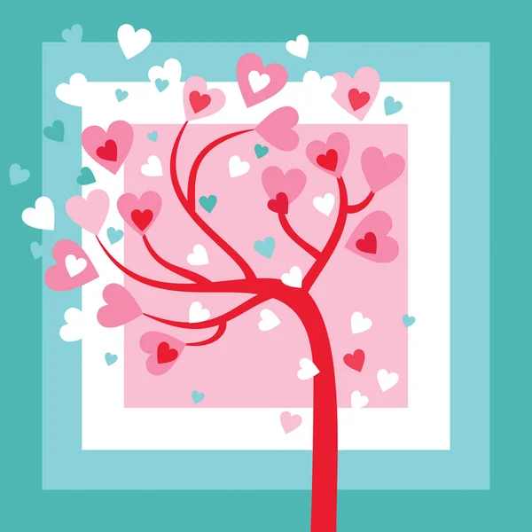 Tree Love Hearts Blue Pink Red Square Background — Stock Photo, Image