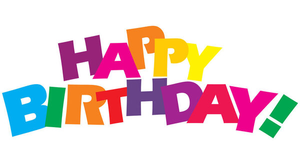 Типографическая иллюстрация счастливого дня рождения в ярких счастливых цветах на изолированном белом фоне
