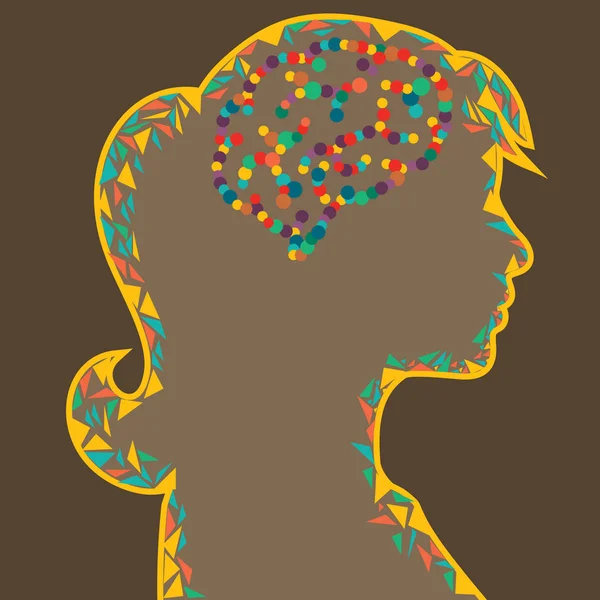 Abstract illustration of female head with brain on a dark isolated background