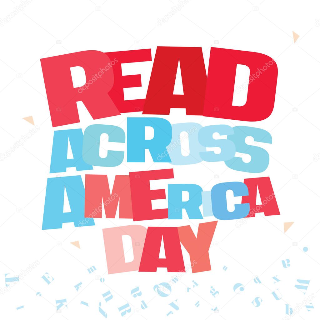 Typographic illustration of Read Across America Day in red and blue colors on an isolated white background
