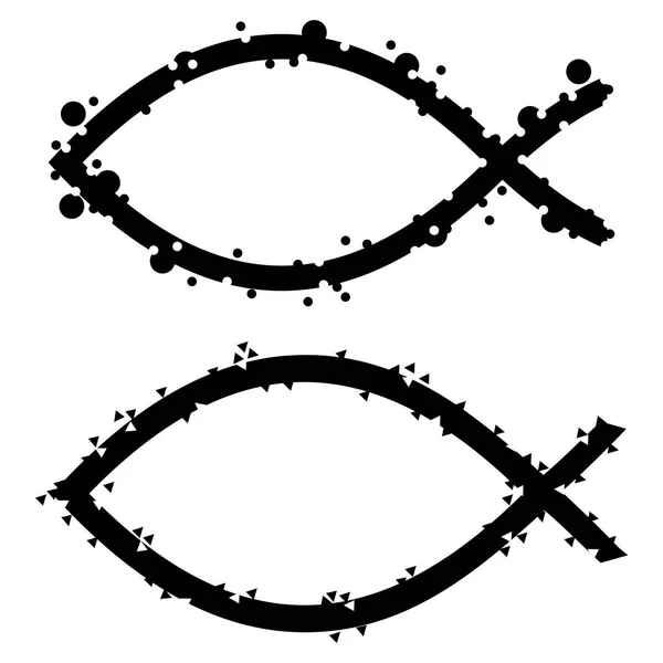 Abstraktní Obrázek Symbol Ichthys Černém Drobné Částice Kolem Něj — Stock fotografie