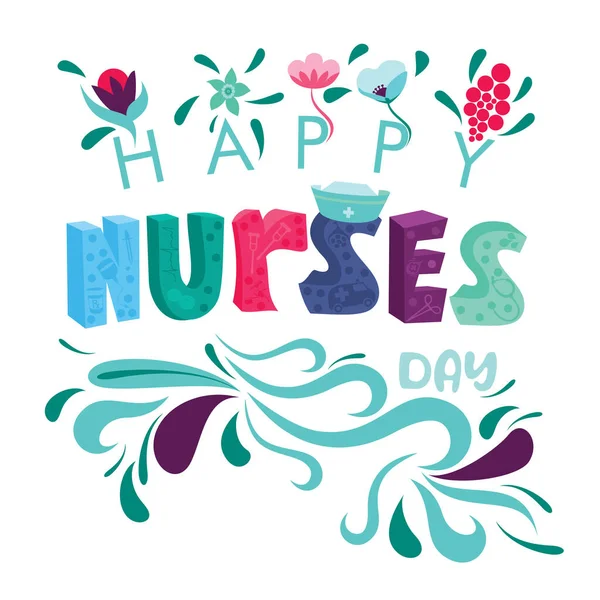 Abstrakt Blommig Typografi Stil Vektor Illustration Happy International Nurses Day — Stock vektor