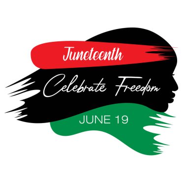 Abstract vector illustration of a black face in a single brush stroke style with text Celebrate Freedom for Juneteenth  clipart