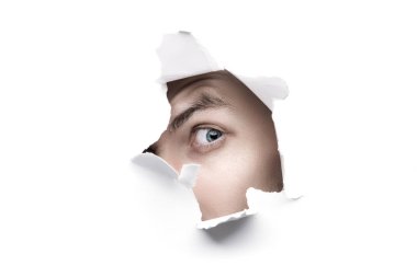 Adam mavi gözlü beyaz seyir kağıt delik yırtık