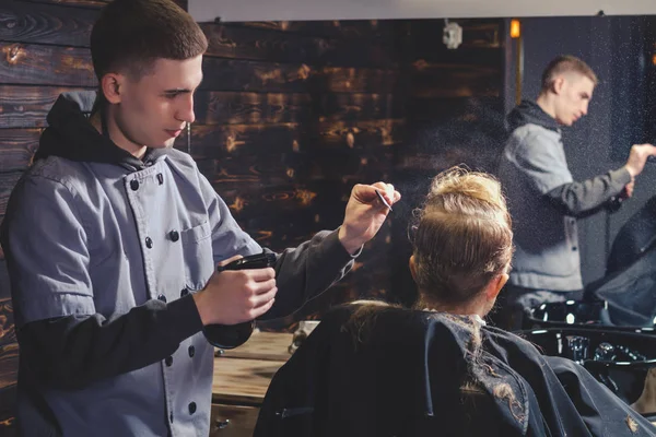 Little Boy Getting Haircut By Barber — Stock Photo, Image